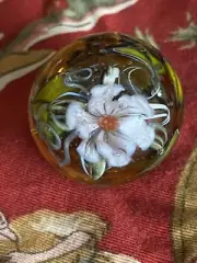 handmade art glass marble Murrini Marble With Flower And Drawn Leaves By Smoie