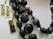 80s vintage GENUINE LUCITE NECKLACES 19,25 & 29” Black & Gold ~ Lot of 3 NOS NWT