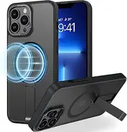 DUEDUE for iPhone 12 Pro Max/ 13 Pro Max 6.7" Case Compatible with MagSafe, Military Grade Drop Protection Anti-Fingerprint Translucent Matte Shockproof Protective Built-in Stand Kickstand Case, Black