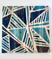 50% Off New 24x24 Geometric Art On Pine Wood Canvas With Teal And Black Shapes
