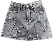 [Generic] Women's Summer Washed Do Old Patchwork Irregular Line A-Line High Waist Short Denim Skirts