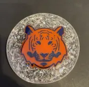 Resin Tiger w/ mirror accent paperweight. One of a kind art. Orange& blue # 13