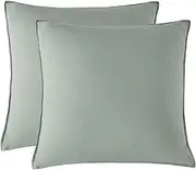 Twin Pack Cleverpolly Vintage Washed Microfibre European Pillowcase (Sage, Square)