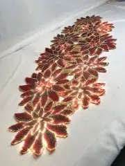 Tahari Luxury Beaded Table Runner Christmas Holiday Poinsettias Gold Red Sparkle