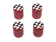 Checkered Flag - Racing Tire Rim Wheel Valve Stem Caps - Red