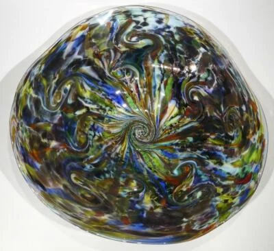HAND BLOWN GLASS ART WALL PLATTER, CENTERPIECE, RAINBOW SPARKLE, DIRWOOD, n3790