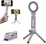 Magnetic Phone Tripod Stand for iPhone,Foldable Magnetic Stand,360°Rotatable Magnetic Pocket Mini Tripod,Universal Fit with Metal Ring for Android (Silver)