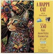 SUNSOUT INC - A Happy Cat - 550 pc Jigsaw Puzzle by Artist: Peggy Collins - Finished Size 15" x 24" - MPN# 71336