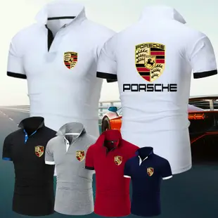 PORSCHE 熱銷夏季時尚保時捷高爾夫純色 Polo 衫男士 T 恤高品質加大碼