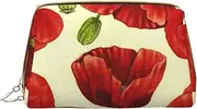 Sand Dunes in The Sahara Desert Printed Makeup Bag Leather Cosmetic Bag Travel Toiletry Bag Women Organizer Bags, Red Poppy Flower, One Size