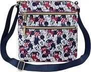 [Loungefly] Mickey and Minnie Mouse Crossbody Purse Women's Passport Bag Navy Nylon, Cream
