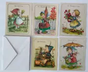 NEW 5 lot Greeting Card prairie children anneliese kids vintage Get Well Soon
