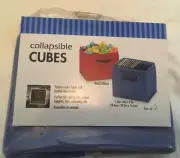 Set of 2 WHITMOR Collapsible Cubes Boxes w/Handle Blue Red 7.25" x 8" x 6.5"