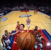 Playoffs Chicago Bulls Toni Kukoc rebounding vs New Jersey Nets at- Old Photo