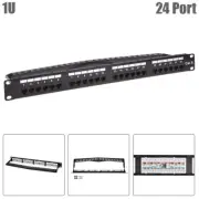 1U 19" 24-Port Cat6 Unshielded Patch Panel 110 Type Rack Mount Wire Support Bar