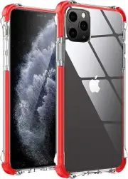 iPhone 11 Pro Max case,Clear/Red Hybrid Drop Protection Phone case,Rubber Bumper