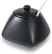 FUYU Ceramic Spice Jar Seasoning Box Condiment Pot Sugar Bowl with Lid and Spoon