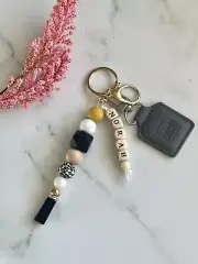 Personalised Keyring Bag Tag Beaded Keychain Name Tag Custom Gift Girl Mother