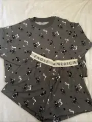 America Eagle AE Women’s Mickey Mouse Halloween Ghosts Soft Plush PJ Set~Gray~XS