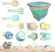 Beach Toys for Kids, Sand Pit Toys with Folding Bucket and Spade Beach Set, Beach Sand Toys with Animal Sand Molds, Fun Beach Games for Boys Girls, 11 Pieces
