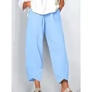 Women's Wide Leg Chinos Baggy Pants Vintage Basic Casual Ankle-Length High Waist Solid Color Plain Patchwork Drawstring Printing Breathable Inelastic Formal Ou