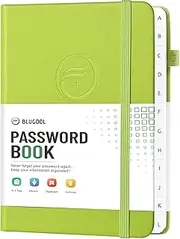 Blugool Password Book with Alphabetical Tabs, Hardcover Password Keeper, Password Notebook Organizer for Computer and Internet Address Website Login, Gifts Home Office, 5.3''x 7.7''- Grass Green