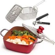 Copper 5 Piece Set Chef Cookware, 9.5” Non Stick Pan, Deep Square Pan, Fry Baske