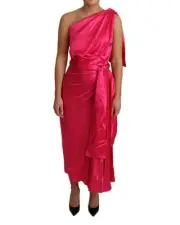 Dolce & Gabbana OneShoulder Wrap Satin Midi Dress Women Pink Dresses