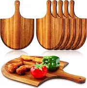 Dandat 6 Pcs Acacia Wood Pizza Peel with Handles 12 Inch Wooden Spatula Paddle Round Pizza Cutting Board Cheese Serving Tray for Meat Bread Charcuterie Deli