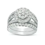 2.0 CT. T.W. Composite Natural Diamond Frame Multi-Row Bridal Engagement Ring Set in Solid 10K White Gold