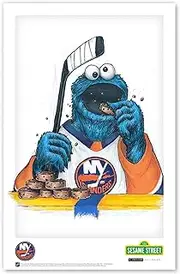 New York Islanders Cookie Monster NHL Looney Tunes Art Poster Print by S. Preston - Living Room Home Wall Decor, 11" x 17" Unframed Artwork
