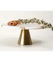 Real Marble Cake Stand by Balin Designs - White Marble 9" round Cake Stand Gold