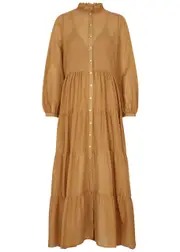 Bird & Knoll James Tiered Cotton-blend Maxi Dress - Caramel - M M