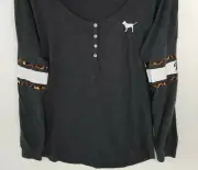 Victoria's Secret PINK Leopard Button Henley Dog Logo Varsity Long Sleeve Tee S