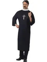 Priest Vicar Religious Church Father Preacher Fancy Dress Costume Black Robe