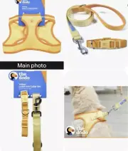 Dog Step-in Harness, Dog Collar & Leash Set. yellow orange Breathable Mesh SZ SM