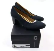 Naturalizer Women's 6M Naomi Pumps Stacked Block Heel Almond Toe Navy Fabric NIB
