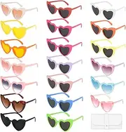 [AutoWT] 20 PCS Heart Shaped Sunglasses - Large Rimmed Cat Eye Love Shaped Sun Glasses Leather Case with UV Protection, Trendy Heart Sun Shades for Women Girls Party Favors