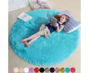 Blush Round Rug for Bedroom,Fluffy Circle Rug 4'X4' for Kids Room,Furry Carpet for Teen Girls Room,Shaggy Circular Rug for Nursery Room-4x4 Feet-Blue