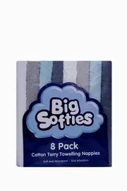 Big Softies 8 Pack Coloured Towelling Nappies, Boy