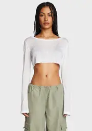 [Edikted] Sheer Raw Hem Crop Top - White