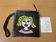 ELISSA BLOOM Night Out Bag Wristlet Beaded Black Satin Blonde Girl Coin Purse