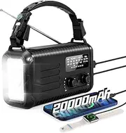 Emergency Weather Radio,20000mAh Solar Radio, Hand Crank Radio with AM/FM/NOAA, Portable Radios with Flashlight & Reading Lamp, Earphone Jack,SOS Alarm, Phone Charger for Indoor Outdoor Emergencies