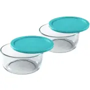 Pyrex 7203 7-Cup Glass Food Storage Bowls w/ 7402-PC 7-Cup Turquoise Lid Covers
