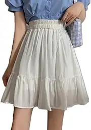 [Generic] Women’s Casual High Waist Ruffle Hem Flared A Line Skater Short Mini Skirt