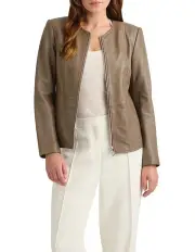 [David Lawrence] Adelaide Leather Jacket in Fossil