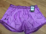 NWT purple Under Armour Girls Youth Large Shorts ylg-says ua all over