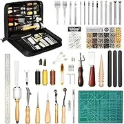 FifthQuarter Leather Tooling Kit: 58 Pcs Essential Leather Working Tools and Supplies for Starter with Guide Leather Craft Tool Kits with Organizer for Stamping | Cutting | Stitching | Carving