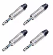 (4 PACK) NEUTRIK NP3X 1/4" TRS Stereo Male Cable Mount Plug - Nickel Shell