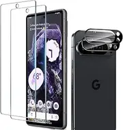 (2Set 4PCS) RUNGOS Top 9H+ for Google Pixel 9 Pro Screen Protector Tempered Glass, with Camera Lens Protector [Fingerprint Sensor Friendly] HD Clear & Military Grade Shatterproof & Longest Durable